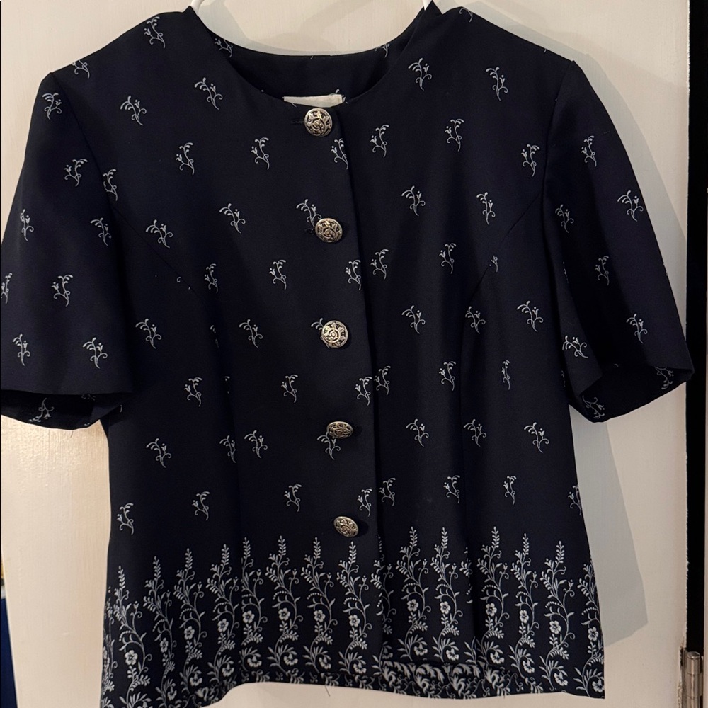 VintageLeslie Fay Midnight Blue Floral Blouse
